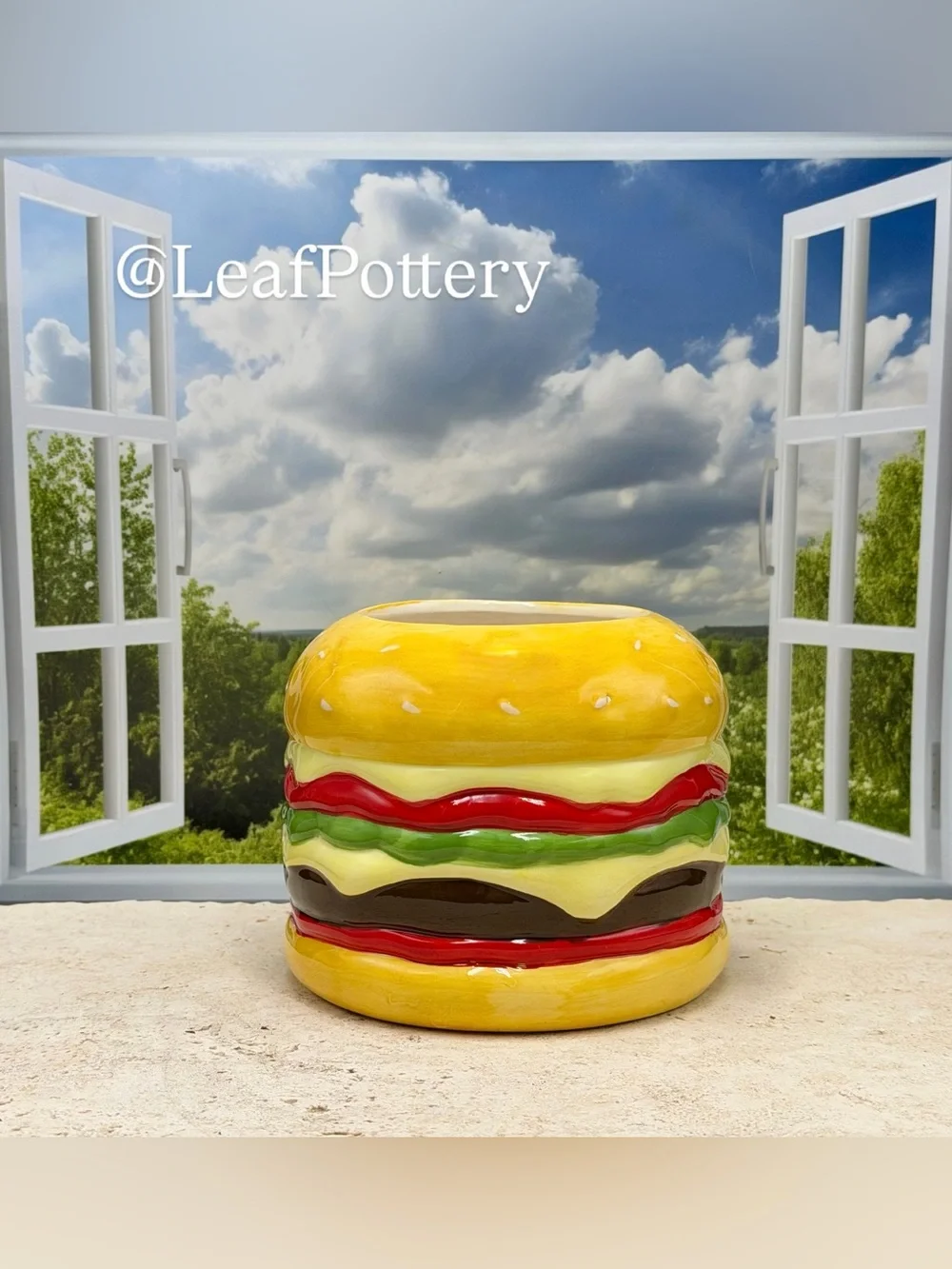 Cute Ceramic Cheeseburger Plant Pot for Small Succulent or Cactus